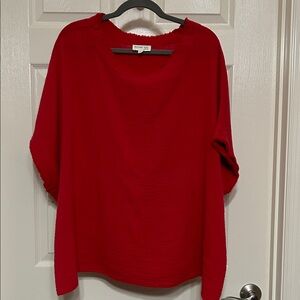 Before You Red Women's Top Oversized Relaxed Fit Cotton Raw Edge Holiday Party